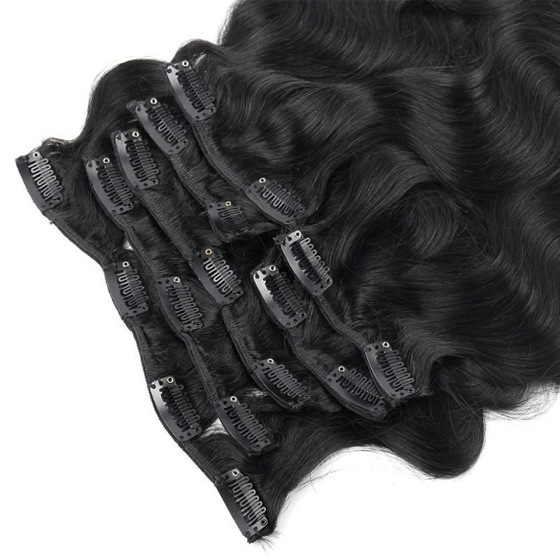 Wholesale Cheap Price Black Body Wave Virgin Brazilian Clip in Hair Extensions