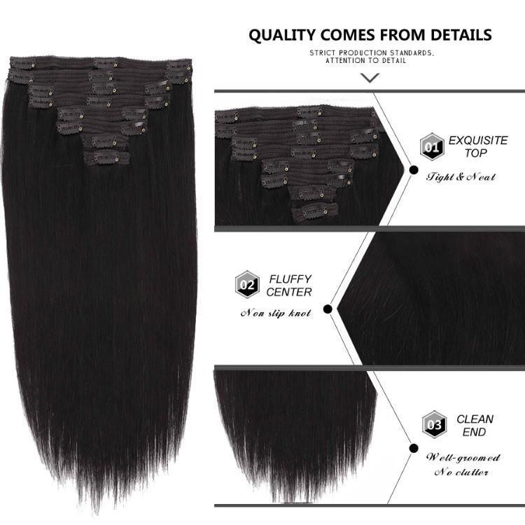 Natural Black Raw Unprocessed Brazilian Remy Human Hair Clip in Hair Extensions 8PCS/Set 18clips