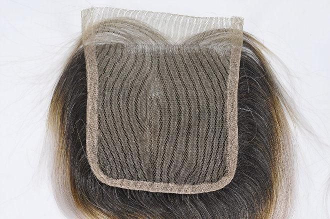 Grey Human Hair Lace Closure at Wholesale Price--#1b/Grey (Body Wave)