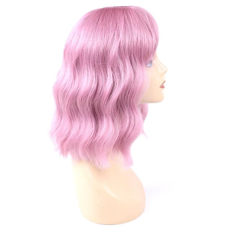 Wholesale Synthetic Fiber Ombre Pink Short Bob Wig with Bangs