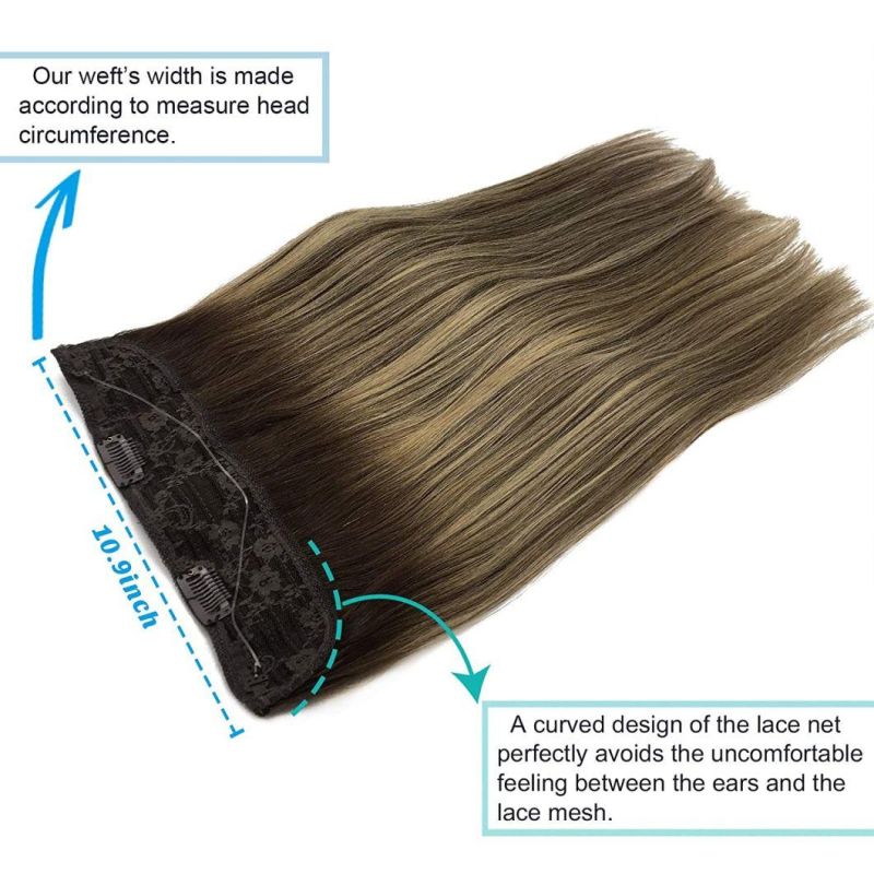 Hair Extensions Human Hair Chocolate Brown to Honey Blonde 12 Inch Natural Hairpiece Hidden Crown Hair Extensions with Transparent Fish Line