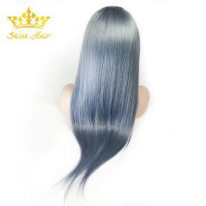 Wholesale Straight Peruvian/Brazilian Human Hair Wigs of Full Lace Gray Color Sraight Wig