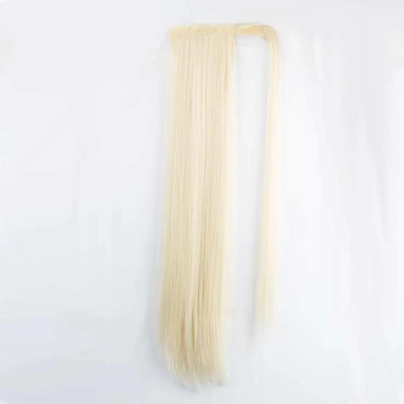 Ombre Blond Wrap Wig Straight Synthetic Magic Paste Drawstring Ponytail Hair Extension