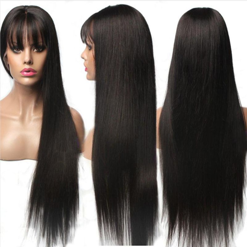 Kbeth Cheap Price Wigs with Bang 26 Inch Super Long Straight Remy No Lace 100% Brazilian Real Machine Made Human Hair Wig for Women