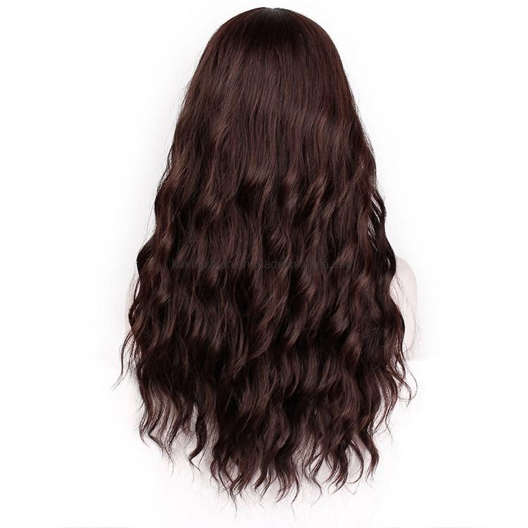 26 Inch Vendor Cheap Wholesale Curly Water Wave Brown Wig with Bangs for Black Women Synthetic Hair Wigs