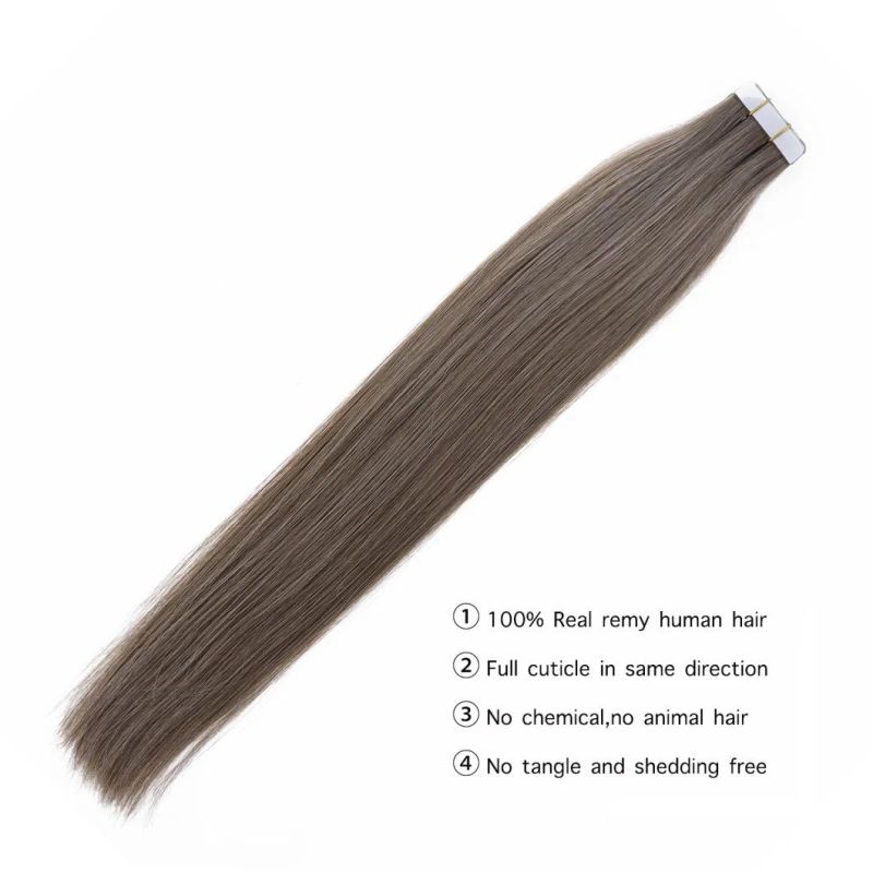 Tape Human Hair Extensions Balayage Blonde Color Omber Skin Weft Glue 100% Human Hair on Extensions Machine Remy Color#8 100 Grams