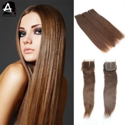 Angelbella Peruvian Hair Bundles with Closure 4# Straight Virgin Human Hair