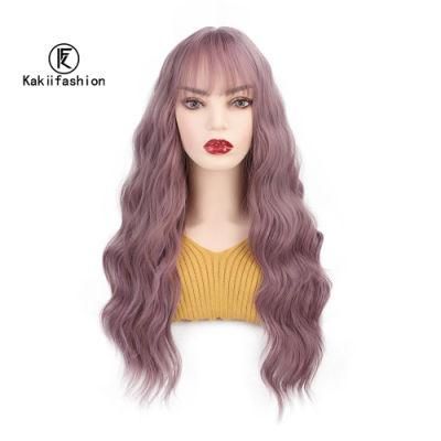 Cosplay Vendor Cheap Wholesale Curly Water Wave Purple Wig with Bangs for Black Women Synthetic Hair Wigs