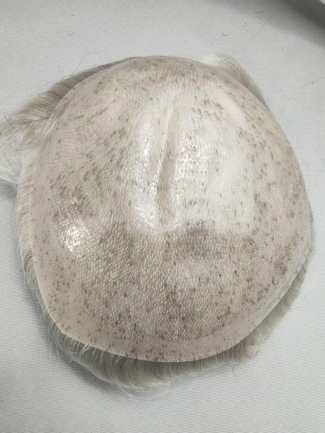 2022 Hand Knotted Clear PU Base Hairpiece Made of Remy Human Hair