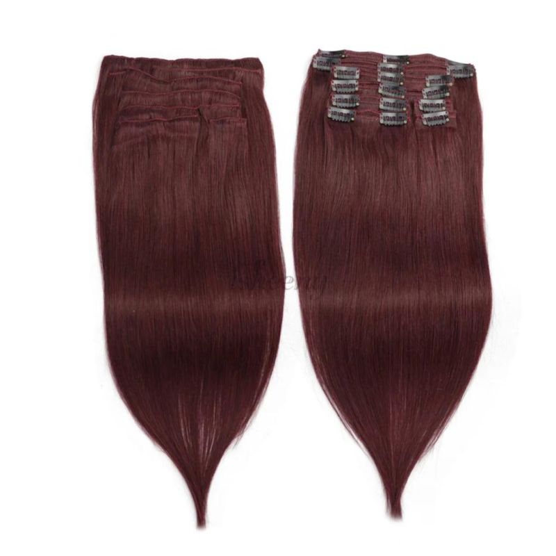 12" -24" Burgundy Clip in Human Hair 8PCS/Set Remy Clip in Extensions Full Head 99j# Brazilian Pure Color Clip in 22 Inches