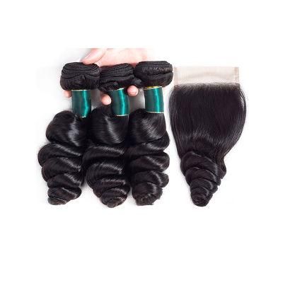 Kbeth Brazilian Loose Wave Hair Bundles with 4X4 Lace Closure Cuticle Aligned Raw Virgin Hair Extensions Human Hair Lace Closure