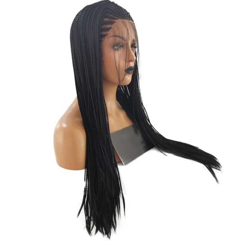 Black Color Hair Braided Box Braids Wigs High Temperature Fiber Hair Synthetic Lace Front Wig for Women Lace Wigs