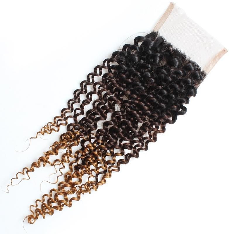 9A 4*4 Lace Front Closure Kinky Curly Remy Human Hair Weave #T3