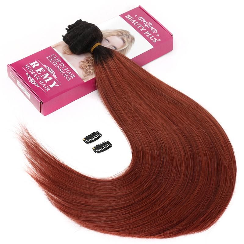 Factory Wholesale 100% Human Hair Clip in Hair Extensions Ombre Color Cuticle Aglined Brazilian Hair