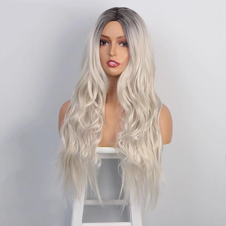 Ombre Platinum Blonde Synthetic Long Water Wave Wigs for Women
