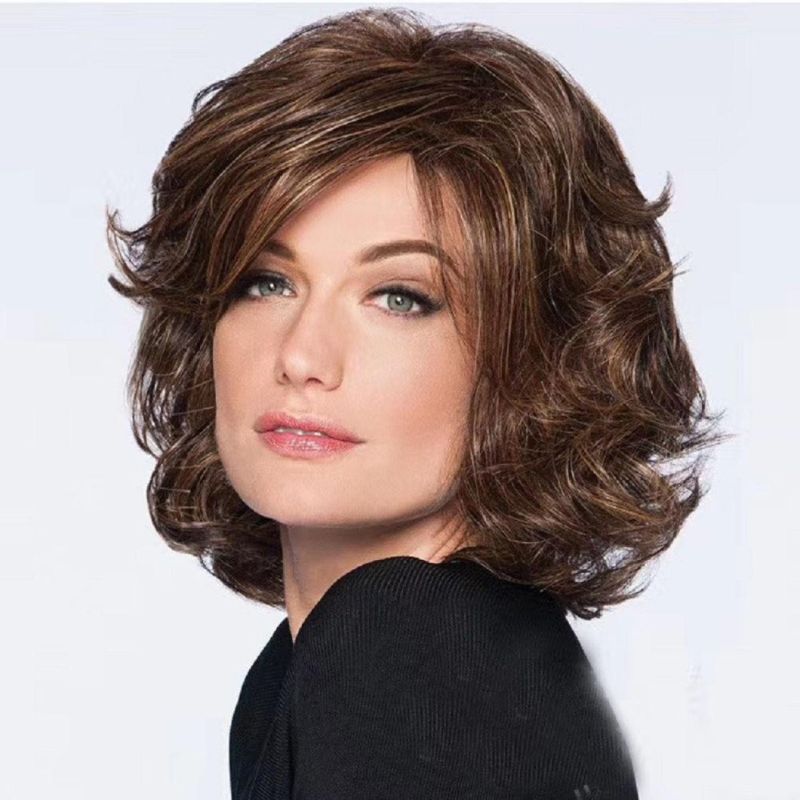Natural Hairline Women Heat-Resistant Wigs Short Hair Synthetic Wig Fluffy Curly Wave Wig for Black and White Women