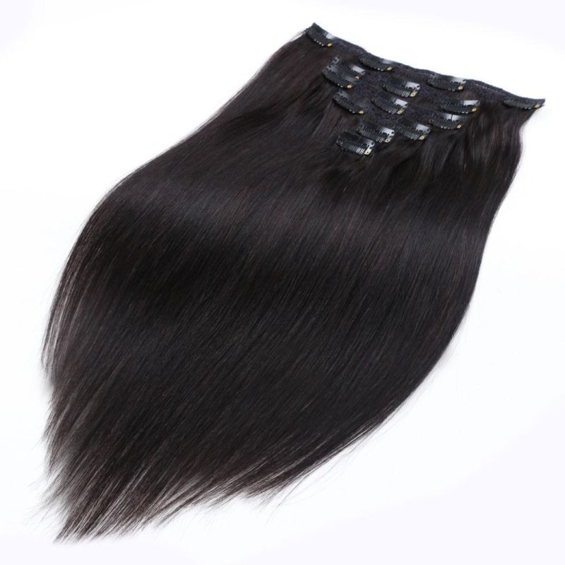 Double Drawn Thick Full Head Brazilian Clip in Human Hair Extensions for Wholesale