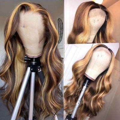 Body Wave Lace Front Human Hair Wigs Wavy Indian Highlight Lace Frontal Wigs P4/27 Ombre Pre Plucked Remy Hair
