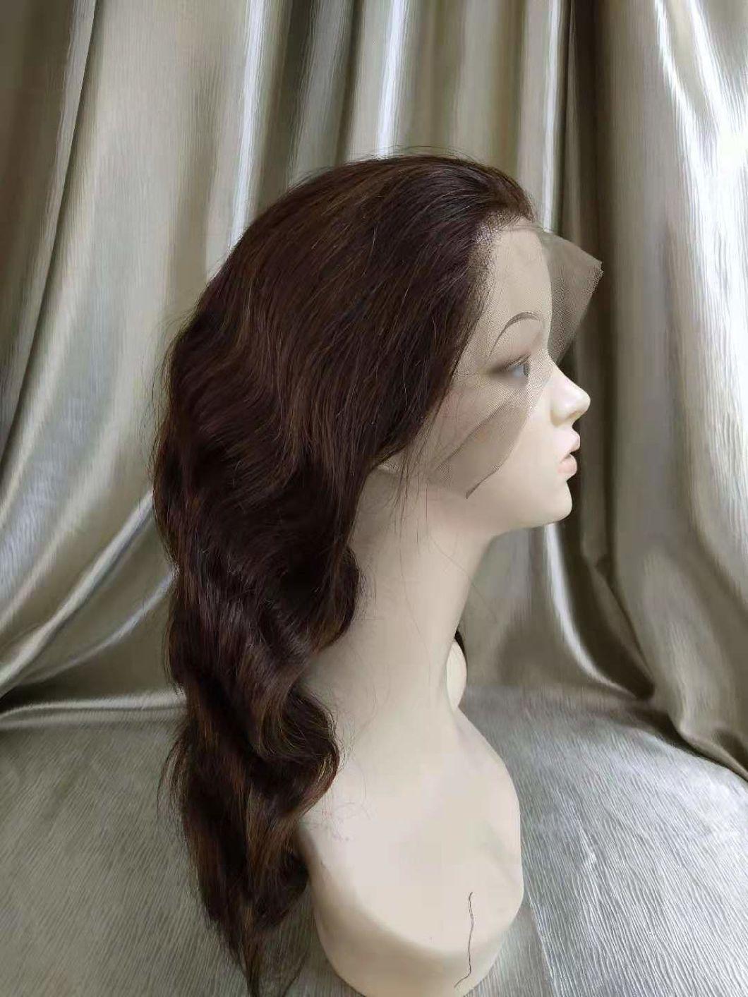 Natural Brown Color Brazilian Body Wave Human Hair Lace Wig