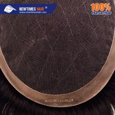 Lace with Durable PU Coating Sides Back Hot Sell Human Hair Men&prime;s Hair Topper