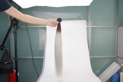 Two Tone Human Hair Weft, Grey Hair with Dark Root, 100% Good Quality No Tangle No Shedding