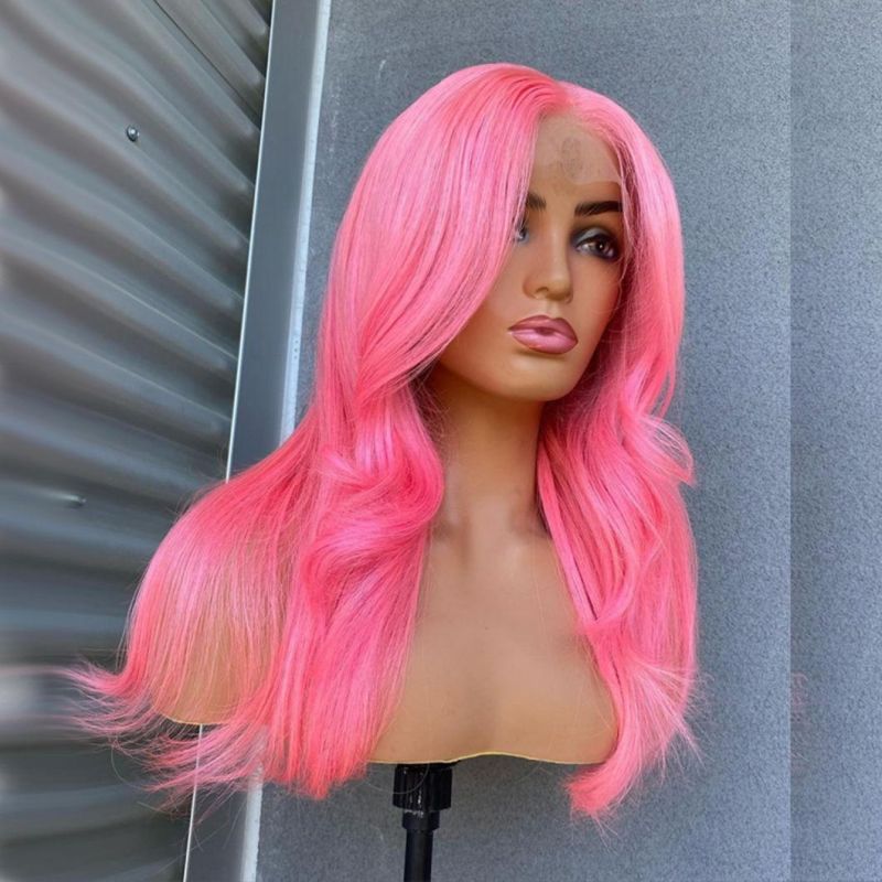 Pink Wig Body Wave Colored Brazilian Human Hair Wigs for Black Women HD Transparent Lace Part Wig 24 Inches
