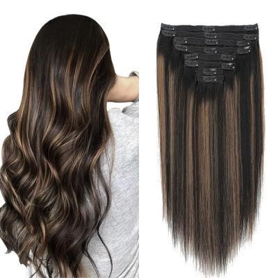 8PCS/Set 18 Clips Remy Seamless Ombre Color Human Hair Clip in Hair Extensions #1b/27/1b