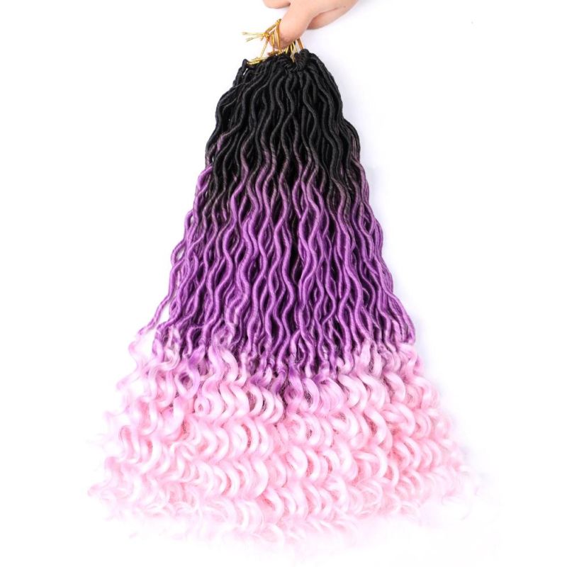 Long 18" Wholesale Curly Goddess Faux Locs Ends Crochet Braids Synthetic Hair Extensions