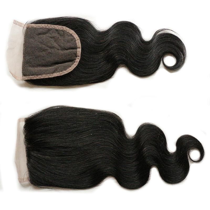 Straight Brazilian Hair Weave Bundles Lace Closure Cheap Brazilian Straight Hair Closure Silk Closure 4X4 130% Density