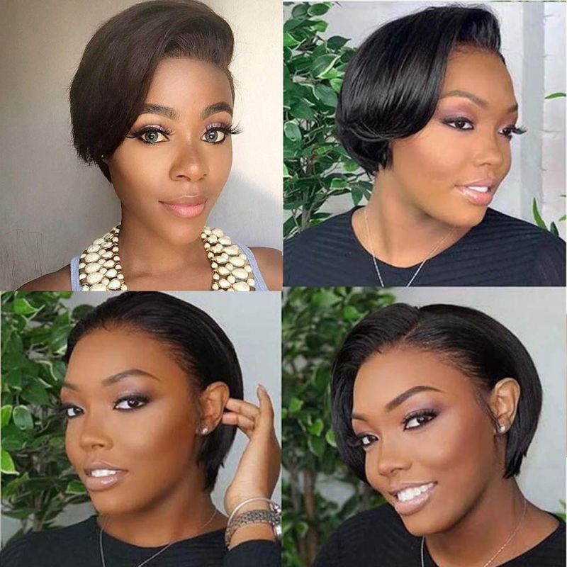 Short Pixie Cut Bob Wig Straight 150% Density Brazilian Human Hair Lace Front Bob Wigs Lace Frontal Wig for Black Women Pre Plucked with Baby Hair