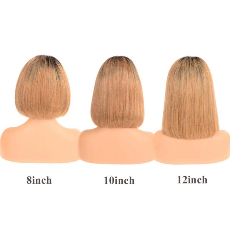 Short Straight Bob Wig Lace Front Wig Human Hair Pre Plucked Hairline with Baby Hair Ombre Color 1b/27
