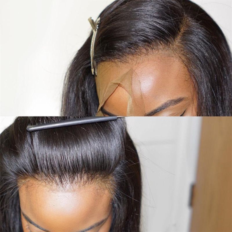 Wholesale 10A Lace Front Human Hair Wigs with Baby Hair Straight Brazilian Virgin Human Hair Wigs 150% Density Pre Plucked with Baby Hair Natural Color 20"