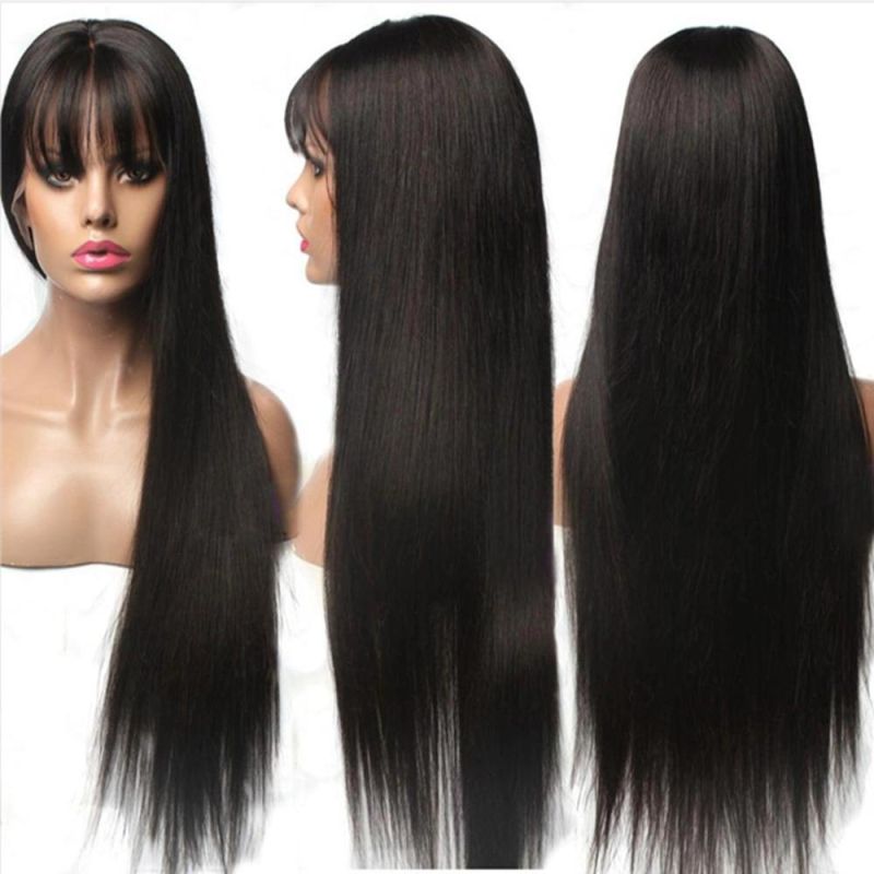 Kbeth Machine Made Wigs with Bangs for Young Girls No Lace 26 Inch Long Remy 100% Cheap Price China Factory Shiny Real Straight Human Hair Wig