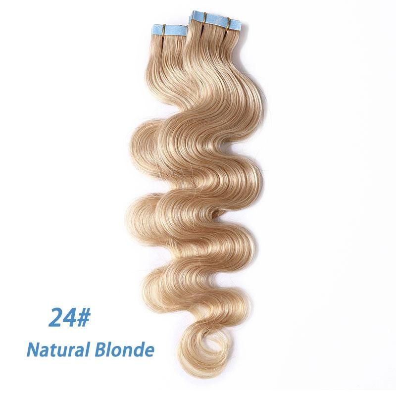 12"-24" 2.5g/PC Remy Human Hair Body Wave Tape in Hair Extensions Adhesive Seamless Hair Weft Blonde Hair 20PC (24# Natural Blonde)