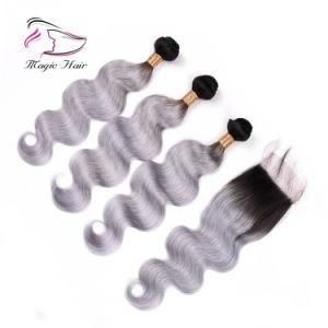 Body Wave Ombre Color T1b/Grey T1b/Gray T1b/Sliver 3pieces Bundles with 1piece Closure 10-20inches Human Hair Extension