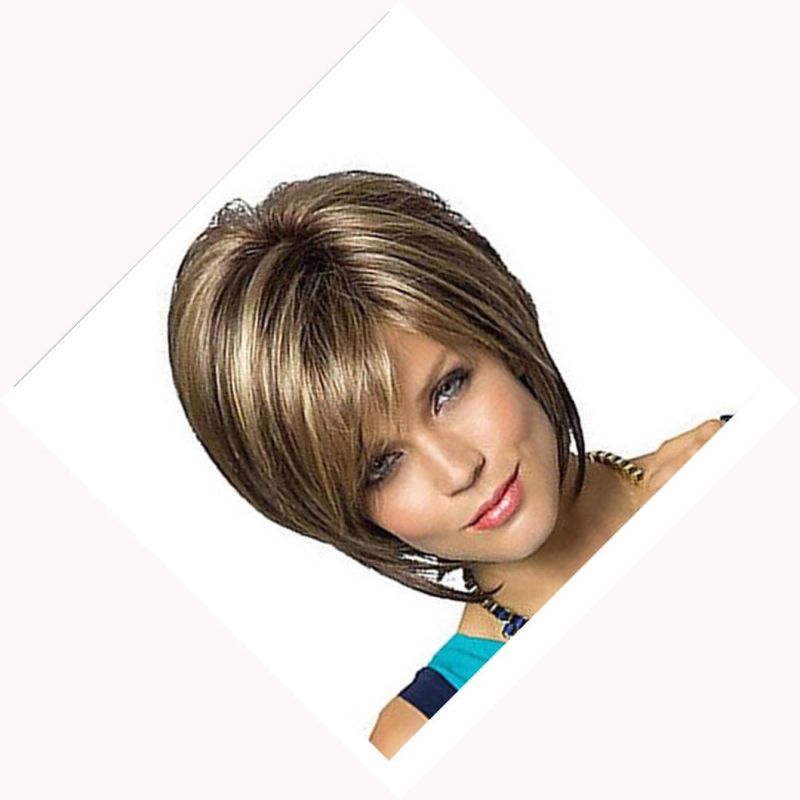 Short Hair Synthetic Wigs Ombre Brown Mixed Colors Natural Hair Wigs for Women Wigs Heat Resistant Fiber