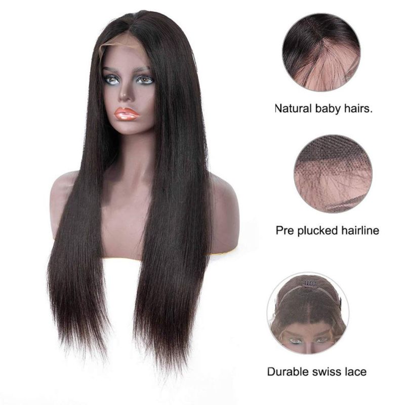 Wholesale 10A Lace Front Human Hair Wigs with Baby Hair Straight Brazilian Virgin Human Hair Wigs 150% Density Pre Plucked with Baby Hair Natural Color 20"