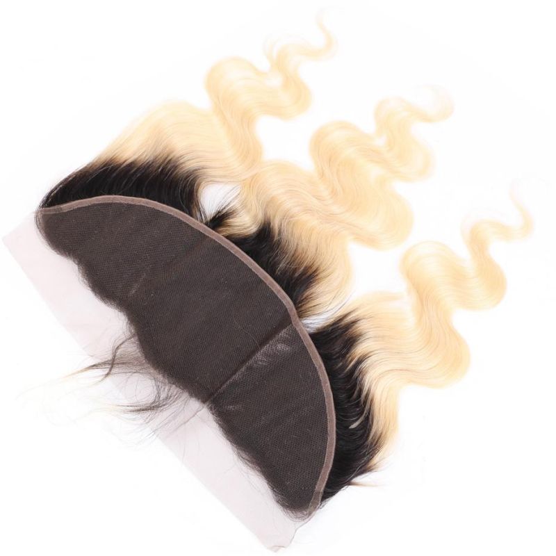 1b 613 Dark Root Blonde Ombre Brazilian Remy Body Wave Hair Extensions with 13X4 Lace Frontal Closure Free Middle Part Honey Blonde Bundles with Frontal
