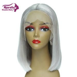 100% Virgin Human Hair Glueless Grey Lace Front Bob Wig