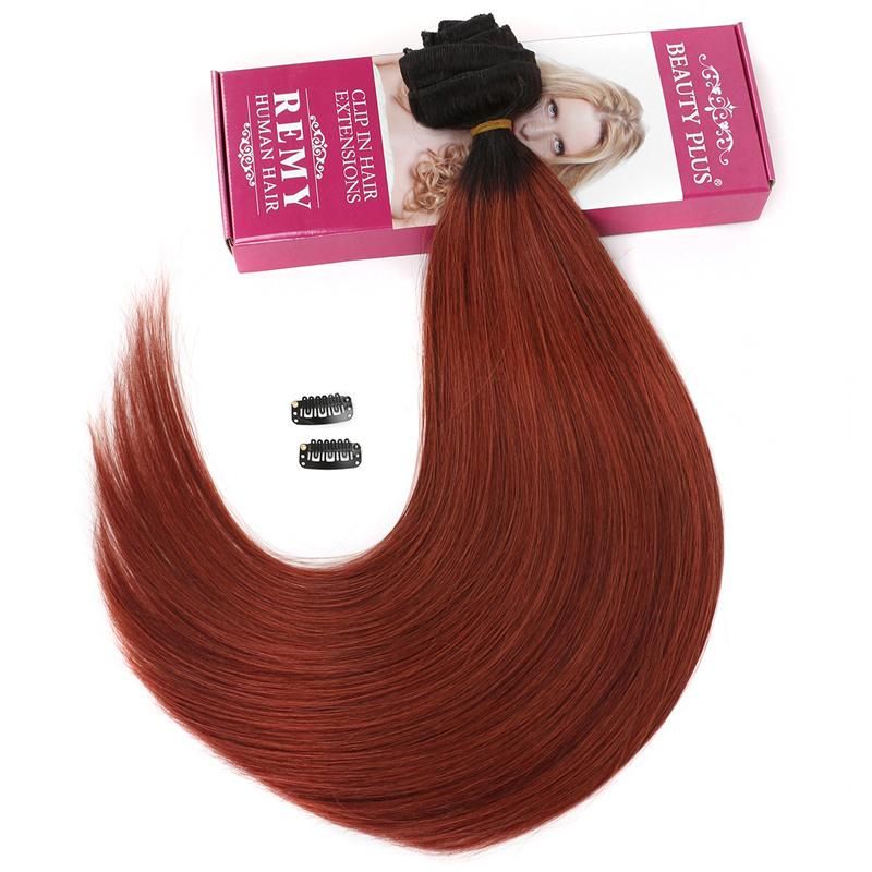Factory Wholesale 100% Human Hair Clip in Hair Extensions Ombre Color Cuticle Aglined Brazilian Hair