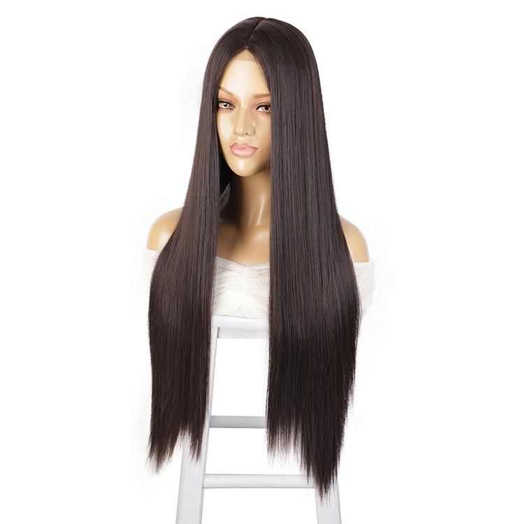 28inch Dark Brown Long Silky Straight Wig Middle Part Lace Wigs Synthetic Wigs