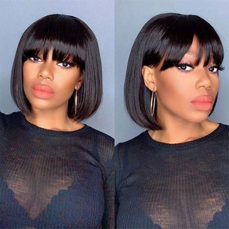 Kbeth Bob Human Hair Wig for Black Women 2022 Spring Fashion Low MOQ Custom 8 Inch Short Straight Machine Made Cheap Price Wigs with Bangs