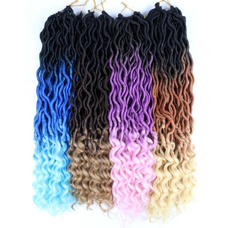 Long 18" Wholesale Curly Goddess Faux Locs Ends Crochet Braids Synthetic Hair Extensions