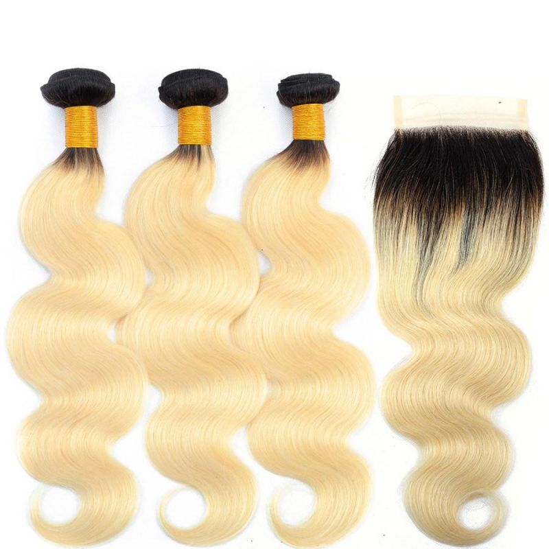 Ombre T1b/613 Human Hair Bundles with Closure Brazilian Body Wave