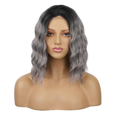 15inch Ombre Gery Synthetic Short Small Area Lace Wigs Body Wavy Brazilian Hair
