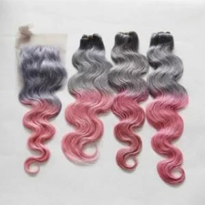 24&quot; 3tone Non Remy Human Hair Extention Sliver/Pink Ombre Hair