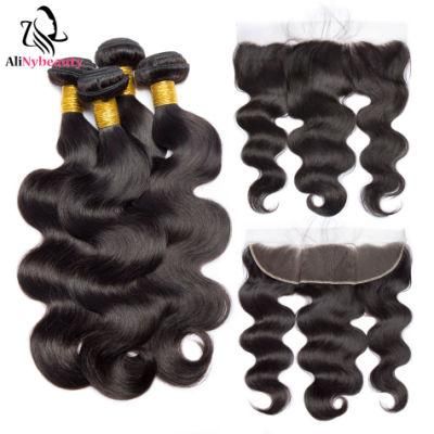 Alinybeauty Human Hair Body Wave Brazilian Lace Frontal with Bundles