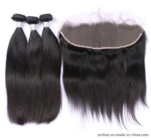 Peruvian Virgin Human Hair Straight 3 Bundles Brazilian with Lace Closure and Frontal
