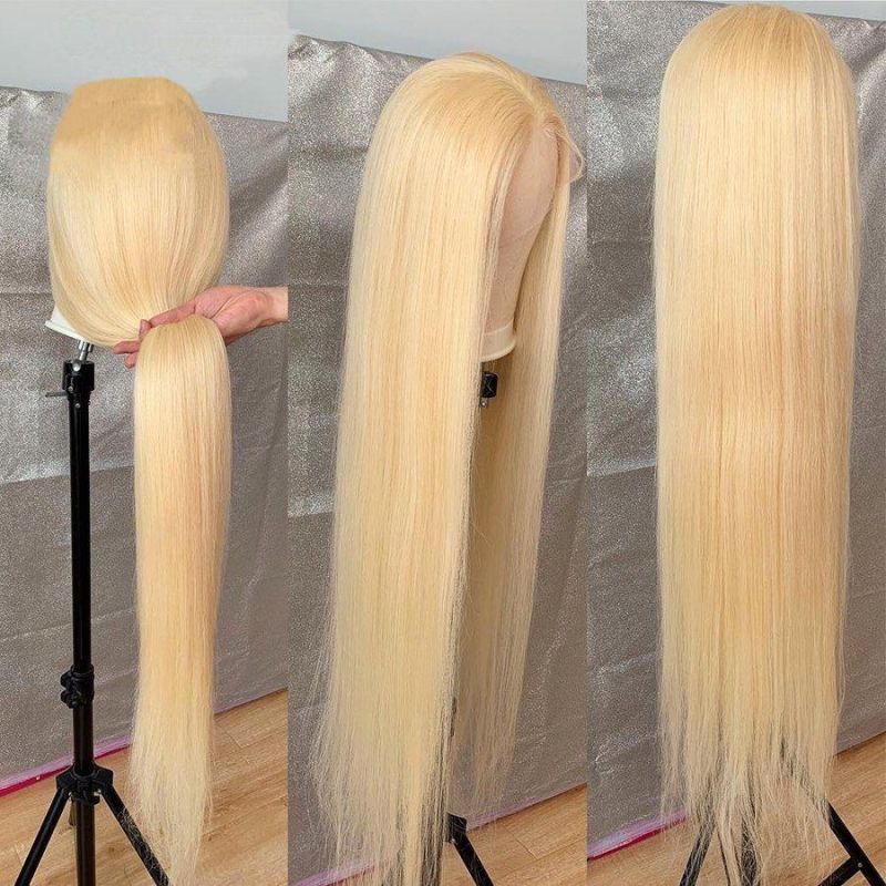 180 Density Virgin HD Transparent Swiss Lace Front Hair Wigs, 13X6 Lace Frontal Wigs, 613 Blonde Human Hair Wigs