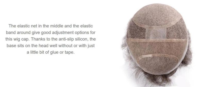 Anti-Slip Silicon Men’ S Custom Made High Quality Grey Hair Full Cap Wig Toupee